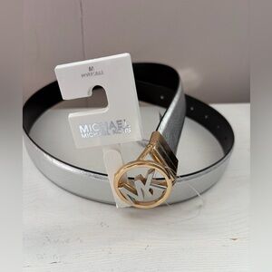 Michael Kors Metallic Silver Belt with Gold Buckle